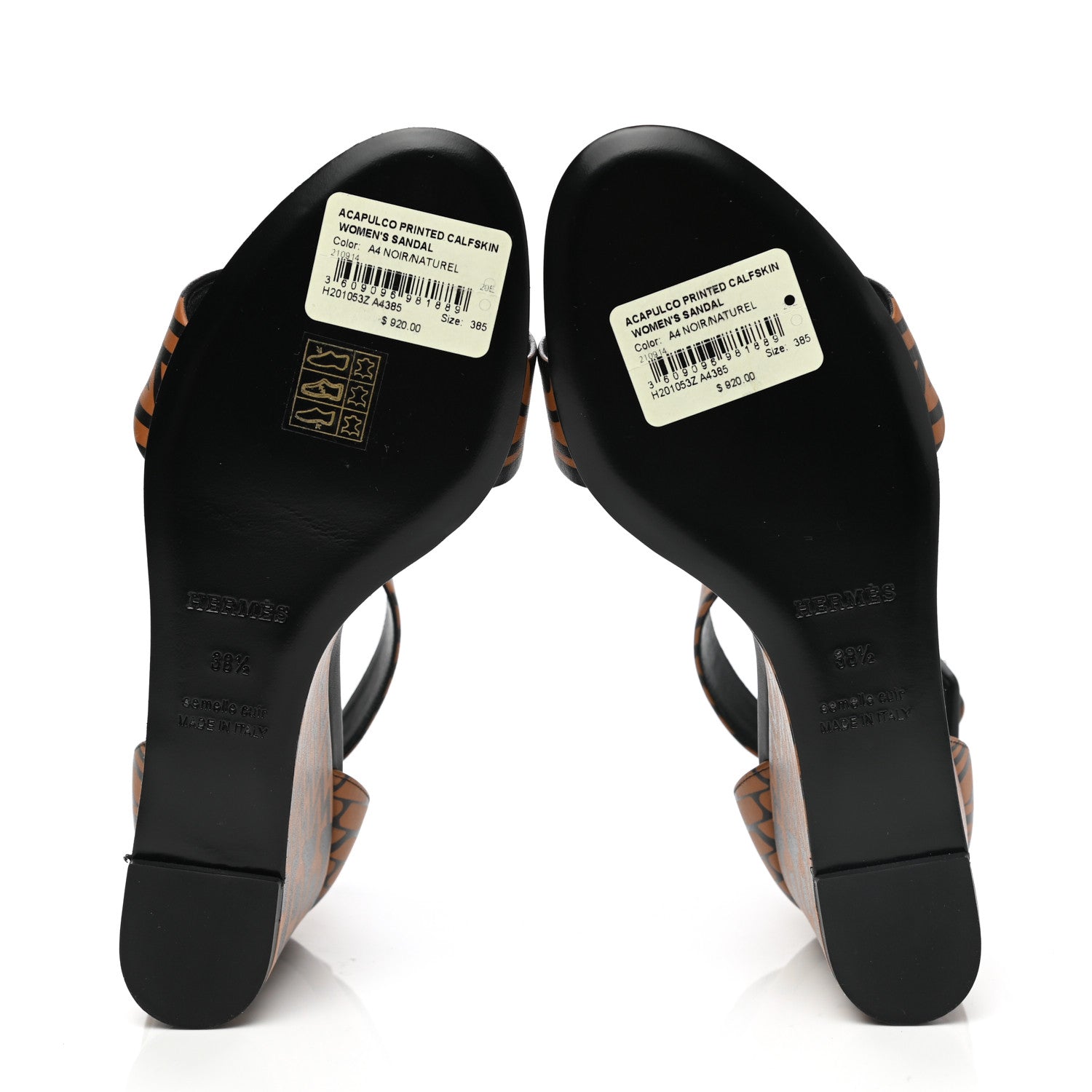 Hermes Calfskin Printed Acapulco Wedge Sandals 38.5 Black Naturel 6 of 10