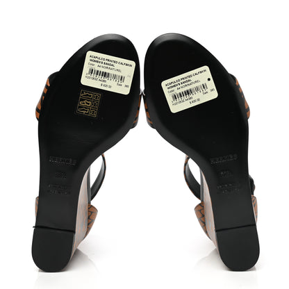 Hermes Calfskin Printed Acapulco Wedge Sandals 38.5 Black Naturel 6 of 10