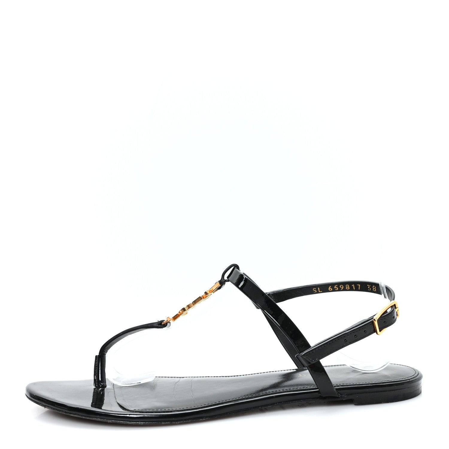 Saint Laurent Patent Calfskin Cassandra Monogram Sandals 38 Black 1 of 9