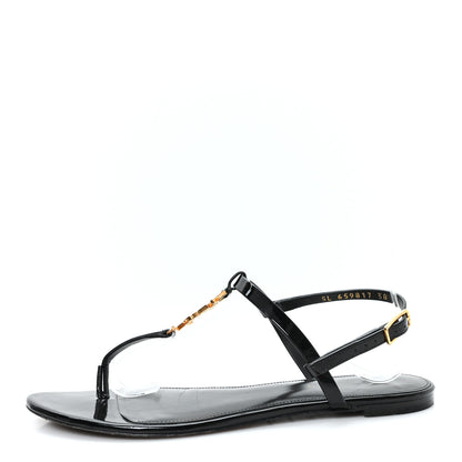 Saint Laurent Patent Calfskin Cassandra Monogram Sandals 38 Black 1 of 9