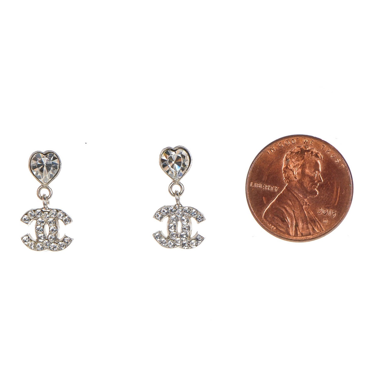 Crystal Heart CC Drop Earrings Silver