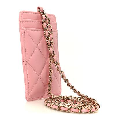 Chanel Lambskin Quilted Enamel Chanel Card Holder On Chain Light Pink 3 of 10