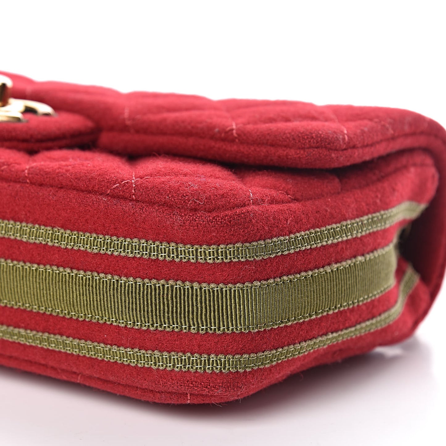 Wool Felt Grosgrain Quilted Small CC Eyelet Flap Red