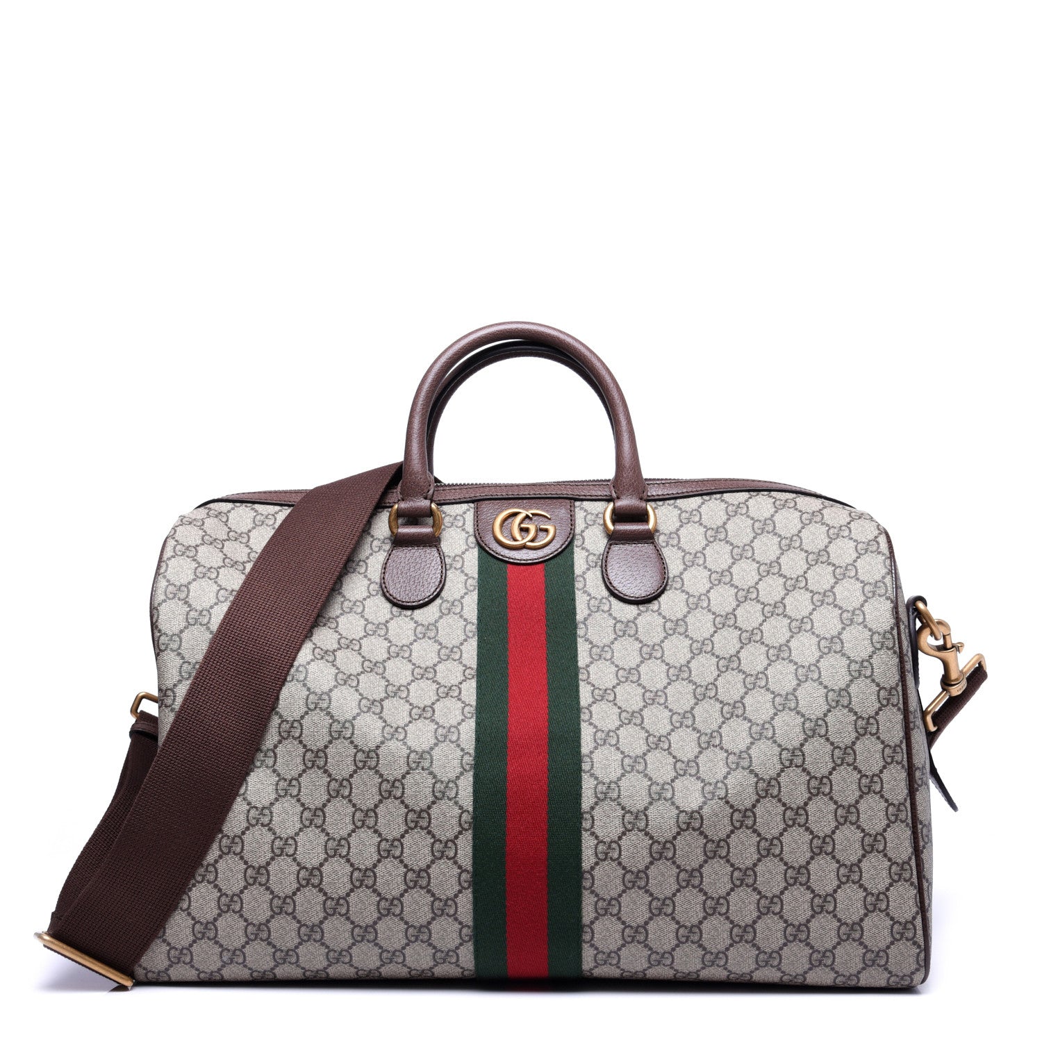 Gucci GG Supreme Monogram Textured Dollar Calfskin Web Medium Ophidia Carry-On Duffle Bag Beige Ebony New Acero 1 of 16