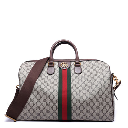 Gucci GG Supreme Monogram Textured Dollar Calfskin Web Medium Ophidia Carry-On Duffle Bag Beige Ebony New Acero 1 of 16