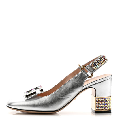 Gucci Metallic Nappa Crystal Square G Madelyn Slingbacks 39 Silver 1 of 18