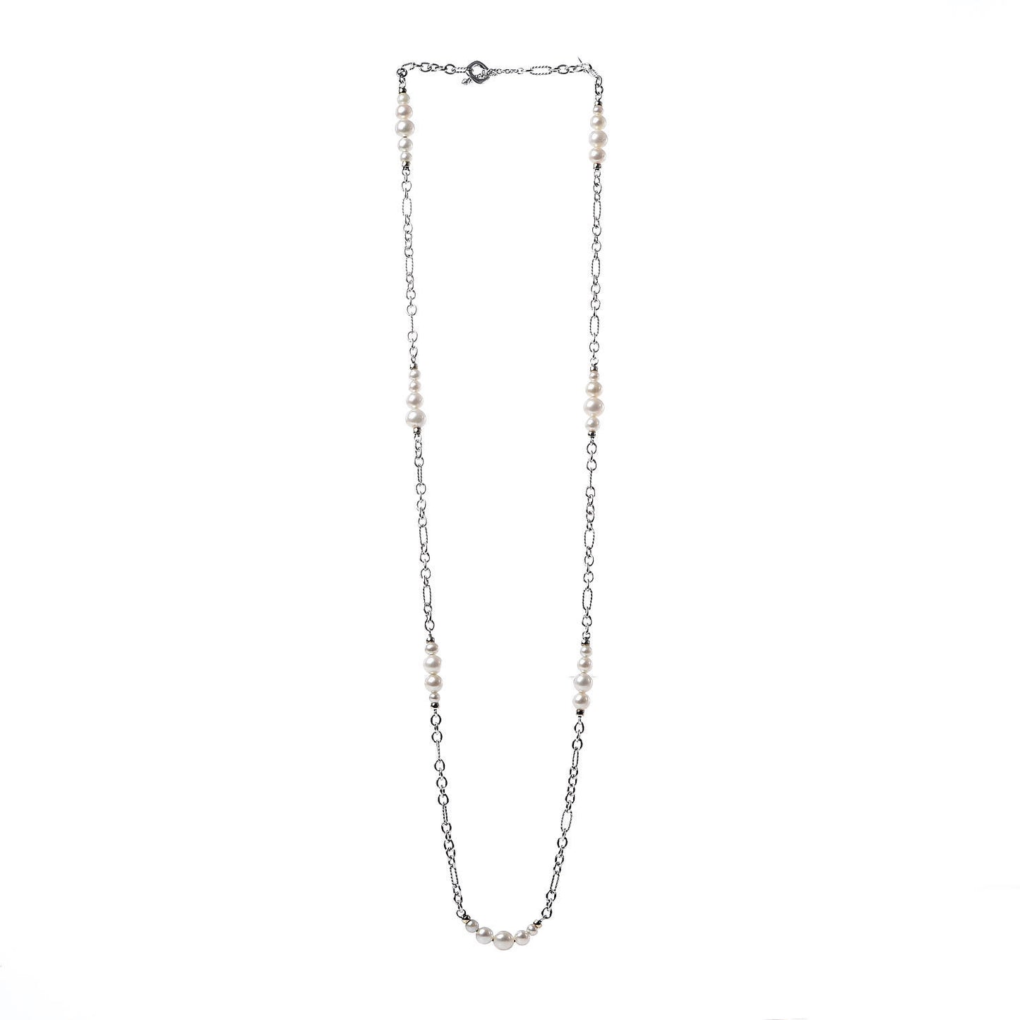 Sterling Silver 18K Yellow Gold Multi Pearl Figaro Chain Necklace