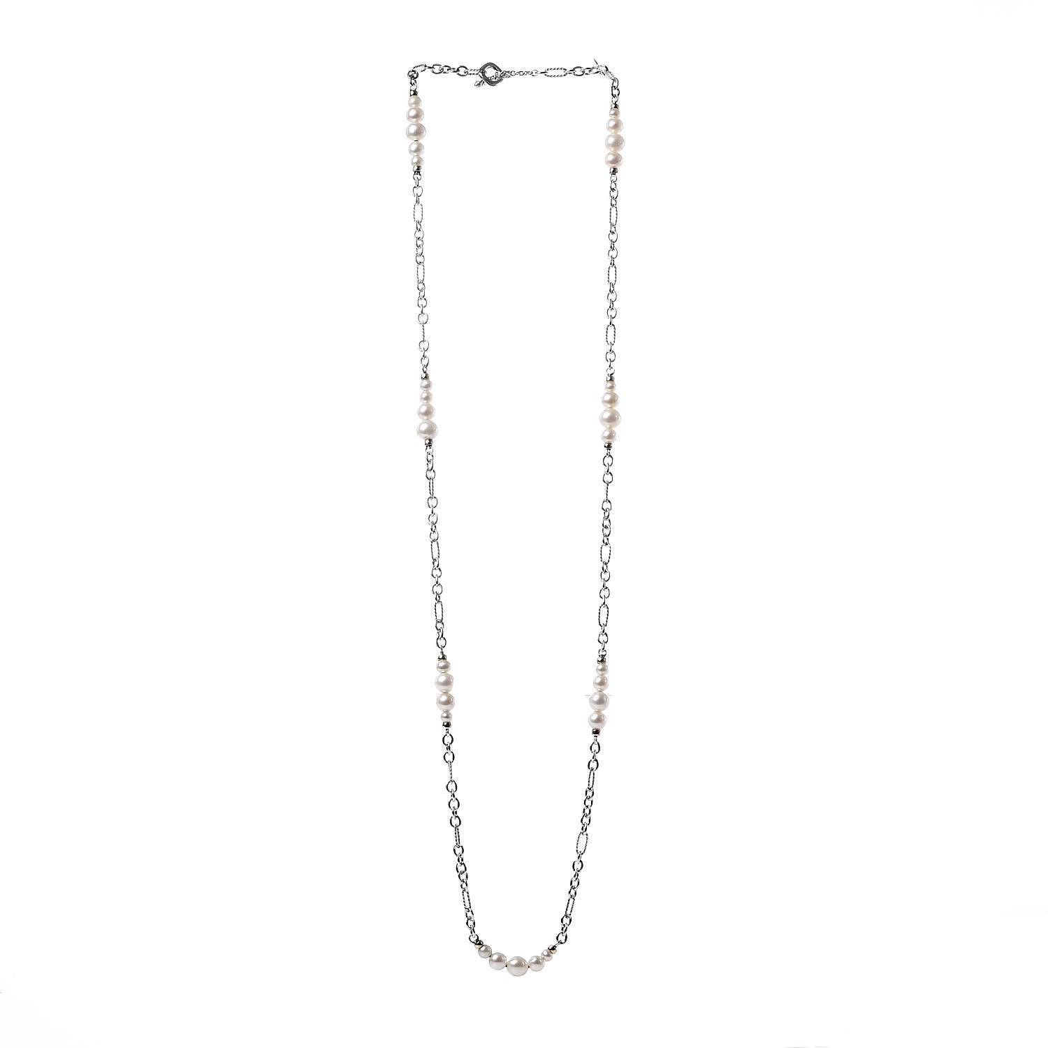 David Yurman Sterling Silver 18K Yellow Gold Multi Pearl Figaro Chain Necklace 3 of 4