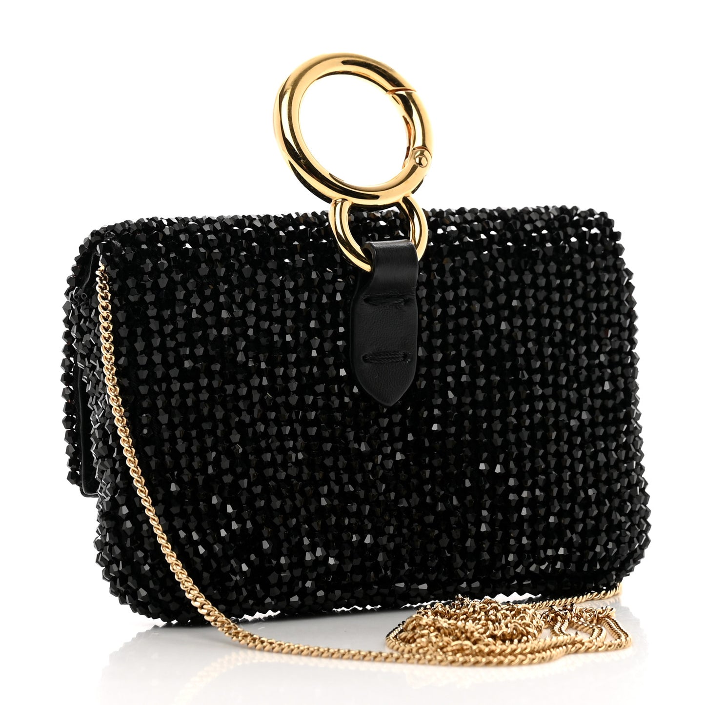 Crystal Vitello King Beaded Nano Baguette Charm Black