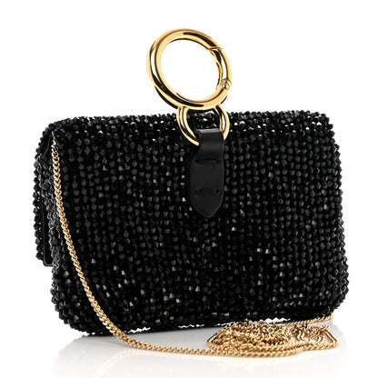 Fendi Crystal Vitello King Beaded Nano Baguette Charm Black 3 of 10