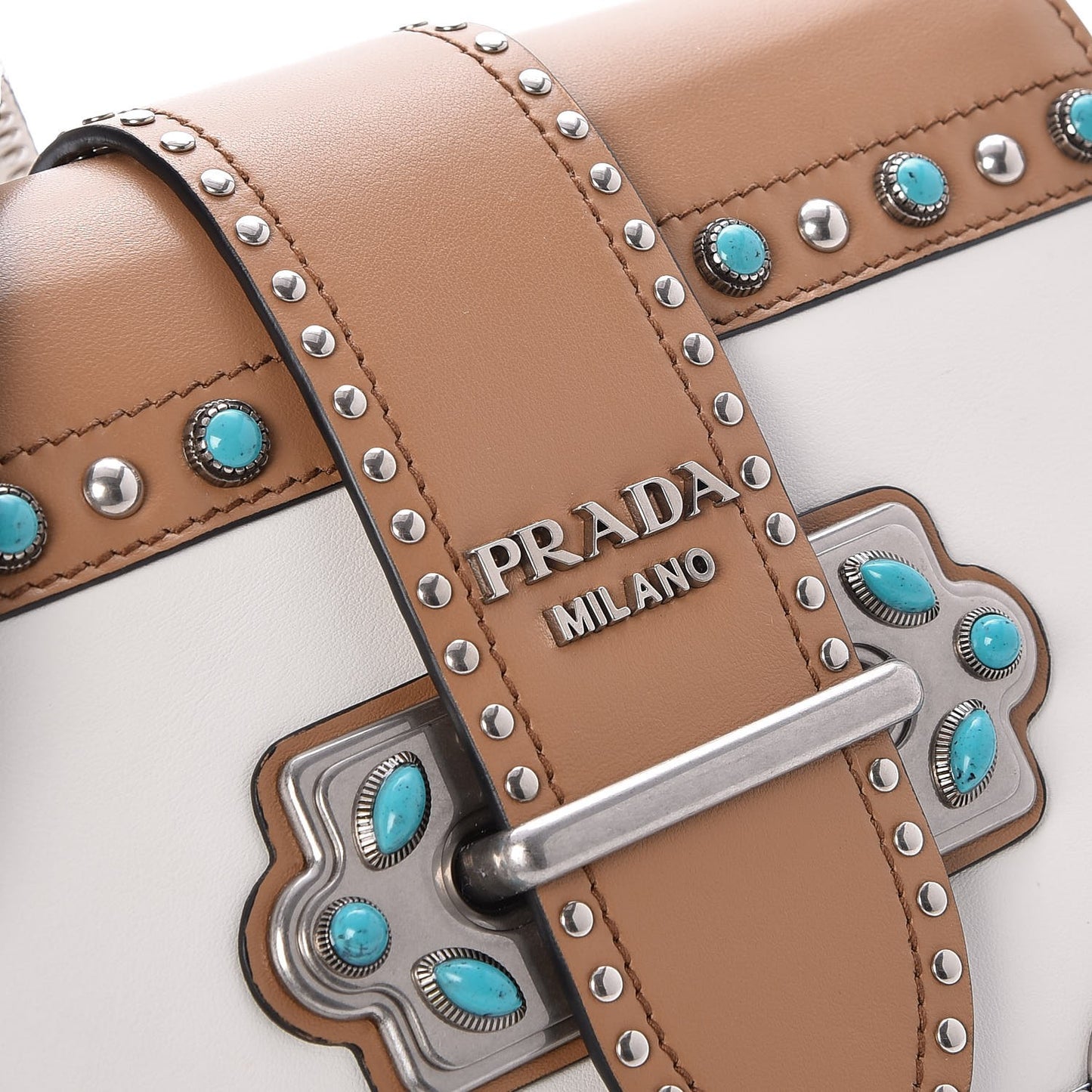 City Calf Studded Folk Cahier Bag White Caramel