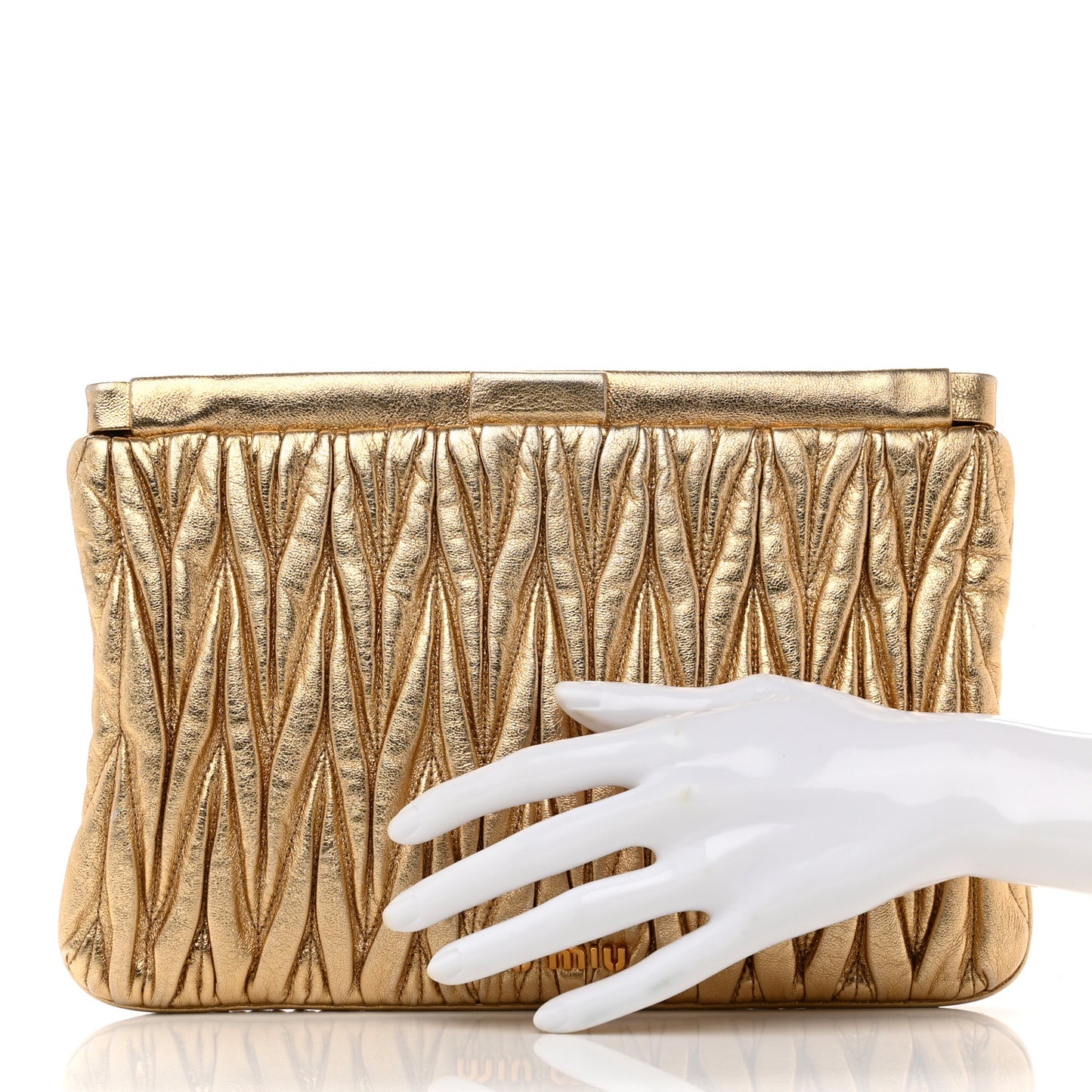 Metallic Nappa Matelasse Clutch Gold