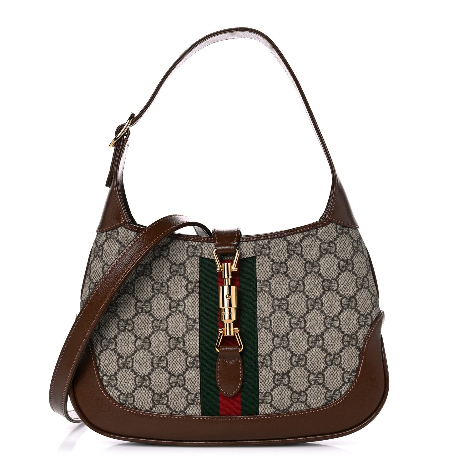 Gucci GG Supreme Monogram Azalea Calfskin Web Small Jackie 1961 Hobo Beige Ebony Brown Sugar 1 of 13
