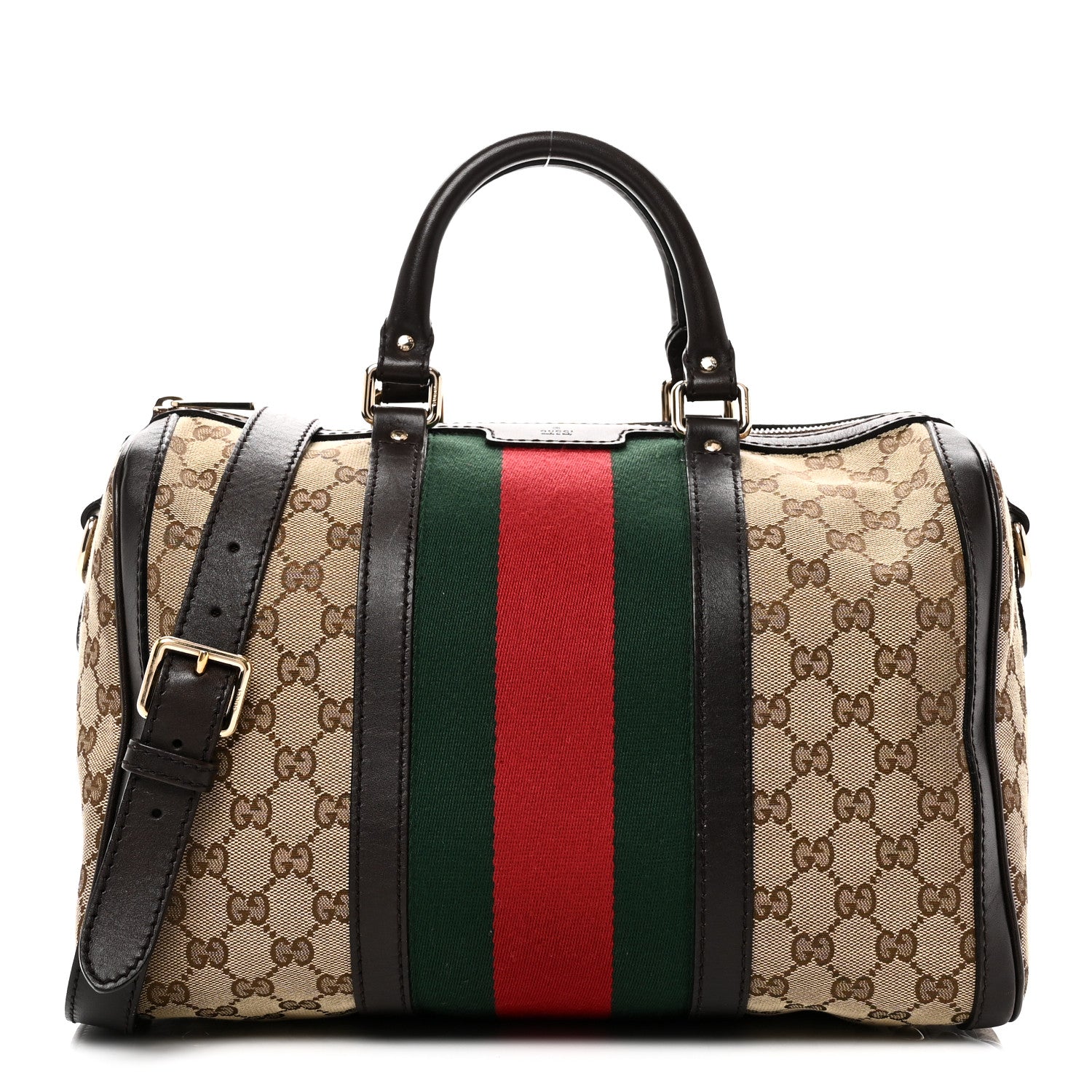 Gucci Monogram Selleria Calfskin Vintage Web Medium Boston Beige Ebony Cocoa 1 of 10