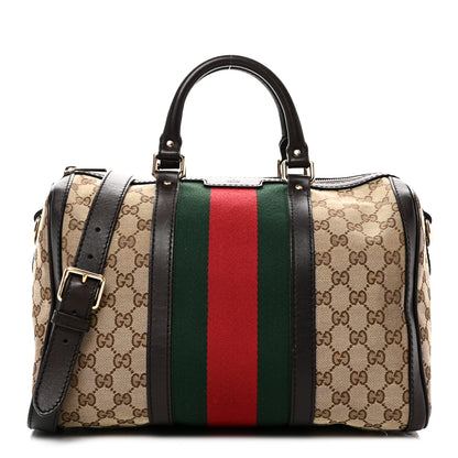 Gucci Monogram Selleria Calfskin Vintage Web Medium Boston Beige Ebony Cocoa 1 of 10
