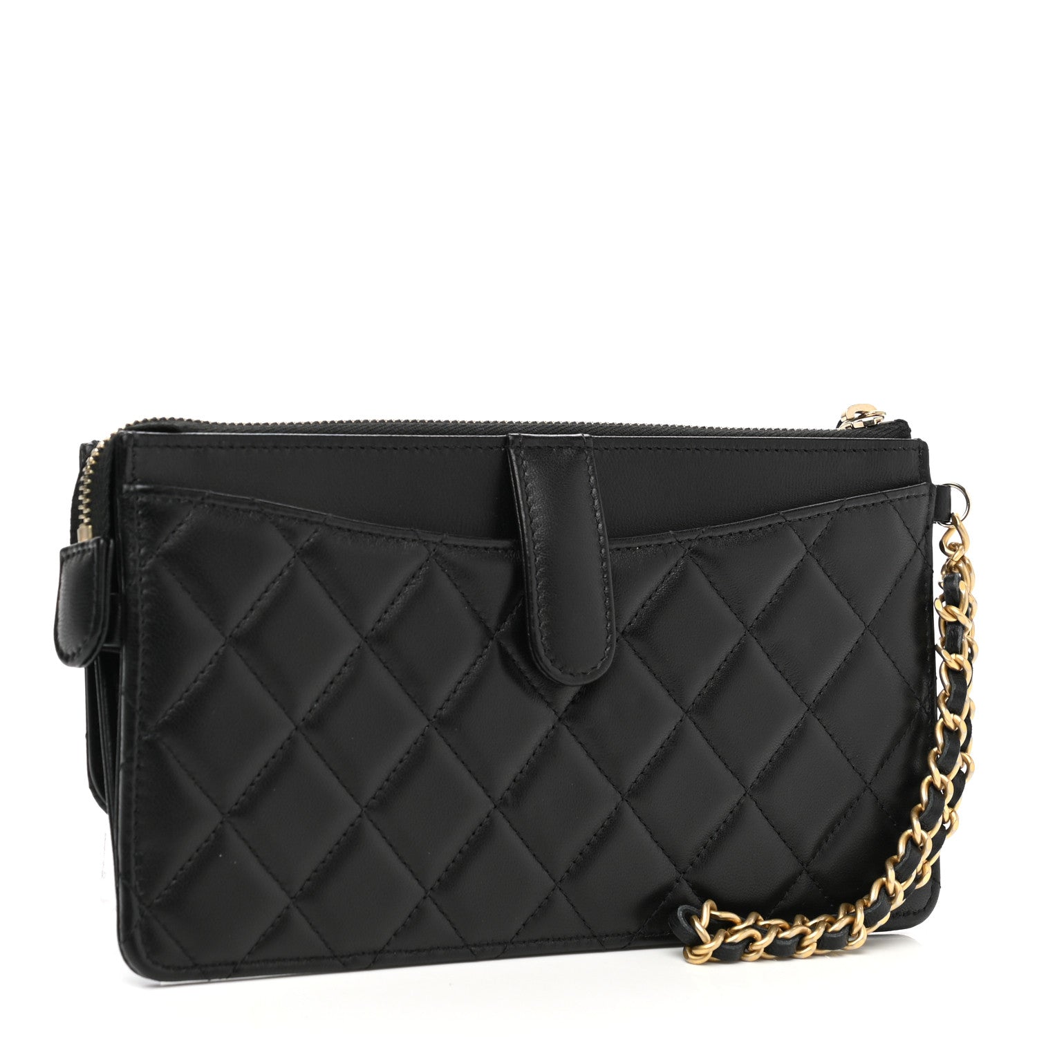 Chanel Lambskin Quilted Classic Pouch With Handle Black 3 of 8