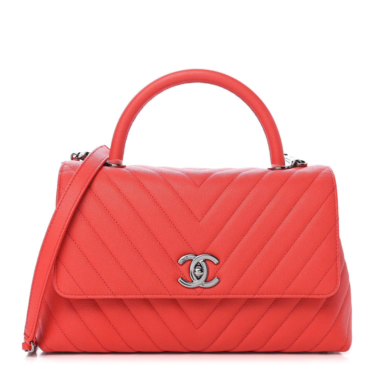 Chanel Caviar Chevron Quilted Small Coco Handle Flap Red 1 of 9