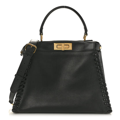 Fendi Vitello Seta Lace Up Medium Peekaboo Iconic Satchel Black 1 of 12