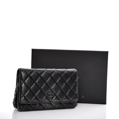 Chanel Metallic Perforated Lambskin Quilted Wallet On Chain WOC Black 7 of 10