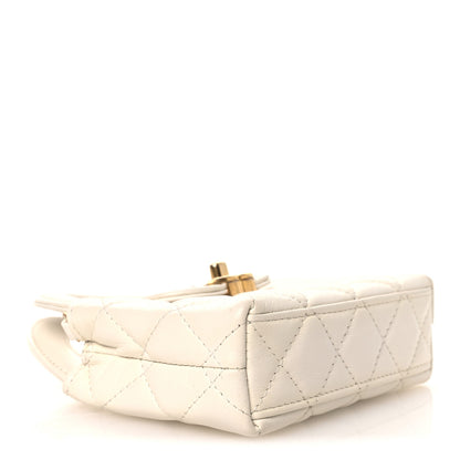 Chanel Shiny Aged Calfskin Quilted Mini Nano Kelly Shopper White 4 of 12