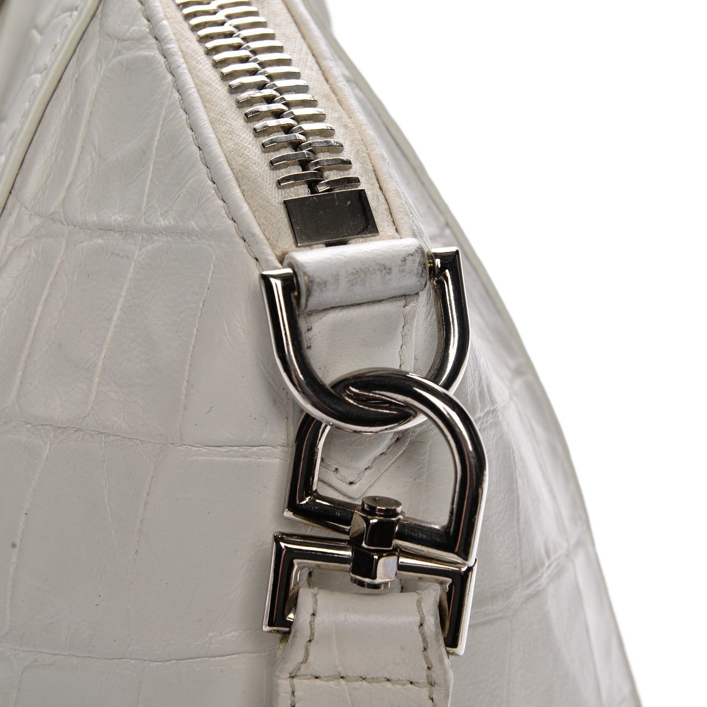 Calfskin Crocodile Embossed Small Antigona White