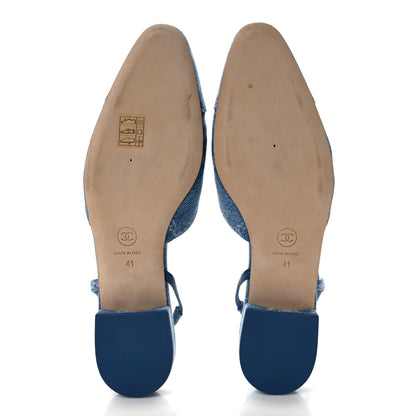 Chanel Denim Cap Toe CC Slingback Flats 41 Light Blue Multicolor 5 of 9