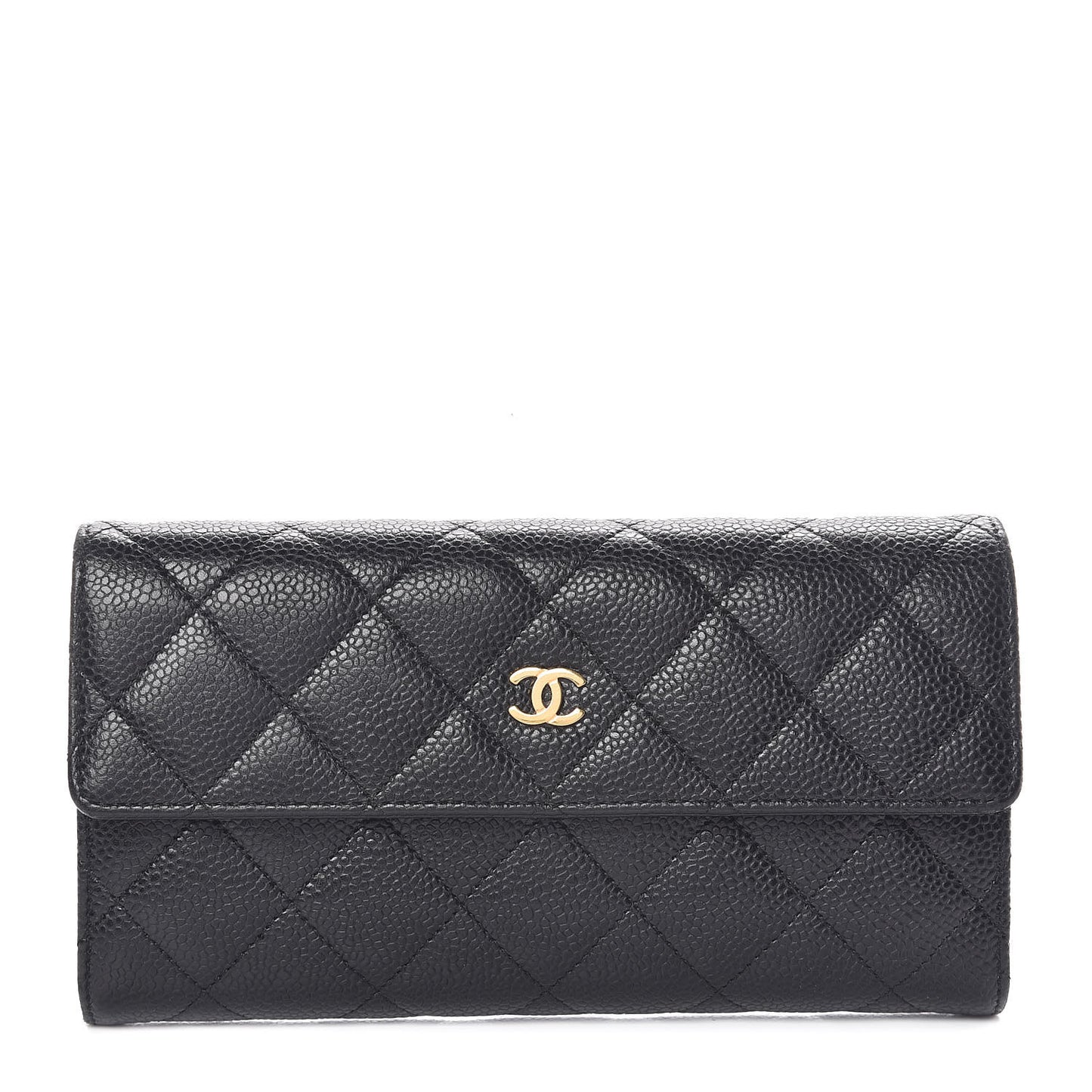 Caviar Quilted Large Gusset Flap Wallet Black
