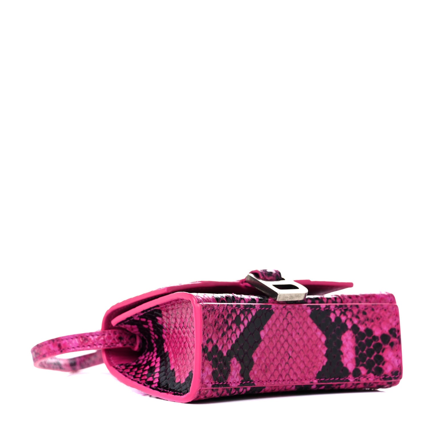 Balenciaga Shiny Calfskin Python Effect Hourglass Top Handle Bag Mini Fuchsia Black 4 of 10