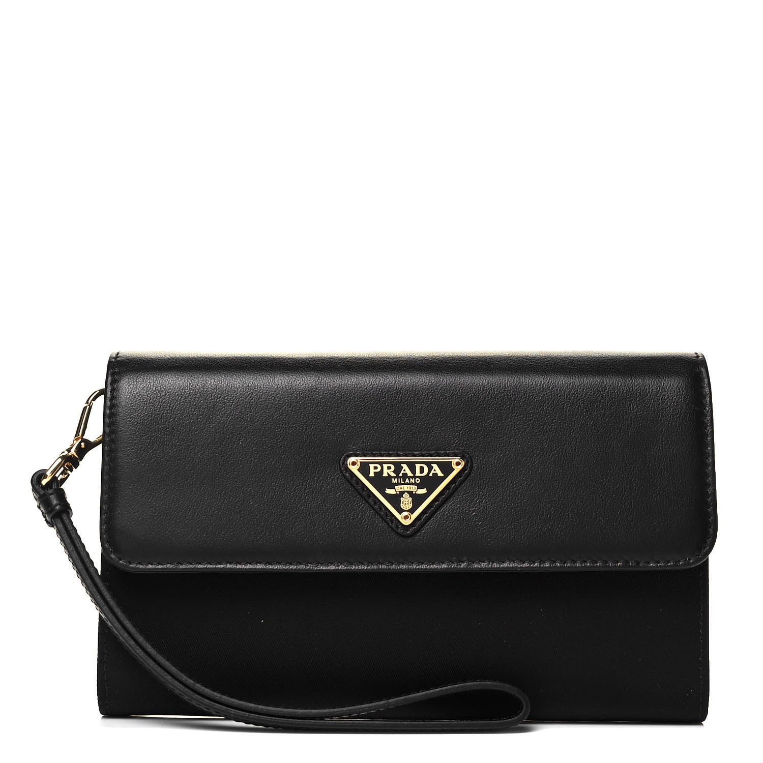 Prada Tessuto Nylon Soft Calf Wristlet Wallet Black 1 of 7