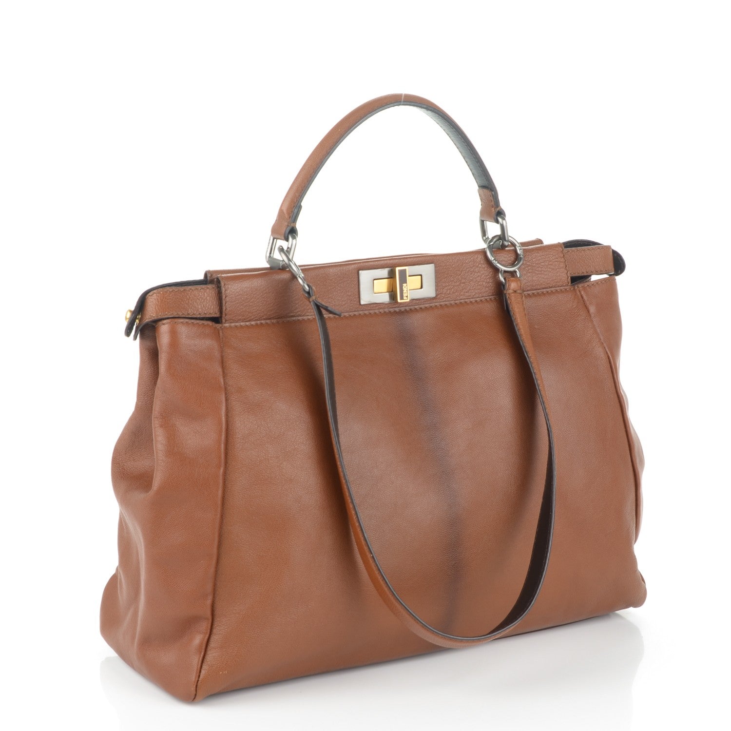 Fendi Goatskin Zucca Large Peekaboo Iconic Satchel Cuoio Tobacco Moro 3 of 8
