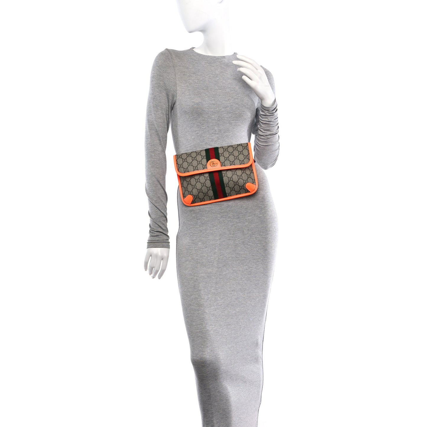 GG Supreme Monogram Web Small Ophidia Belt Bag Beige Ebony Orange