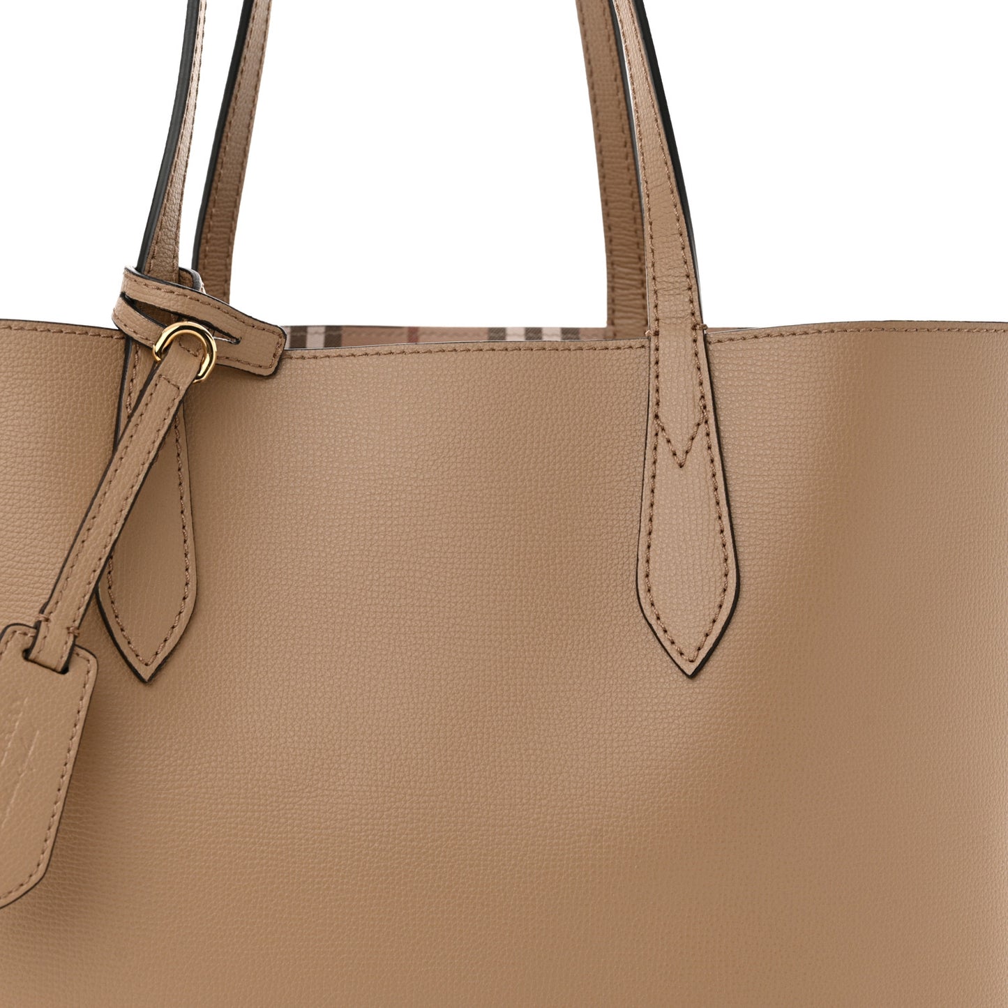 Grainy Calfskin Haymarket Check Medium Reversible Tote Camel