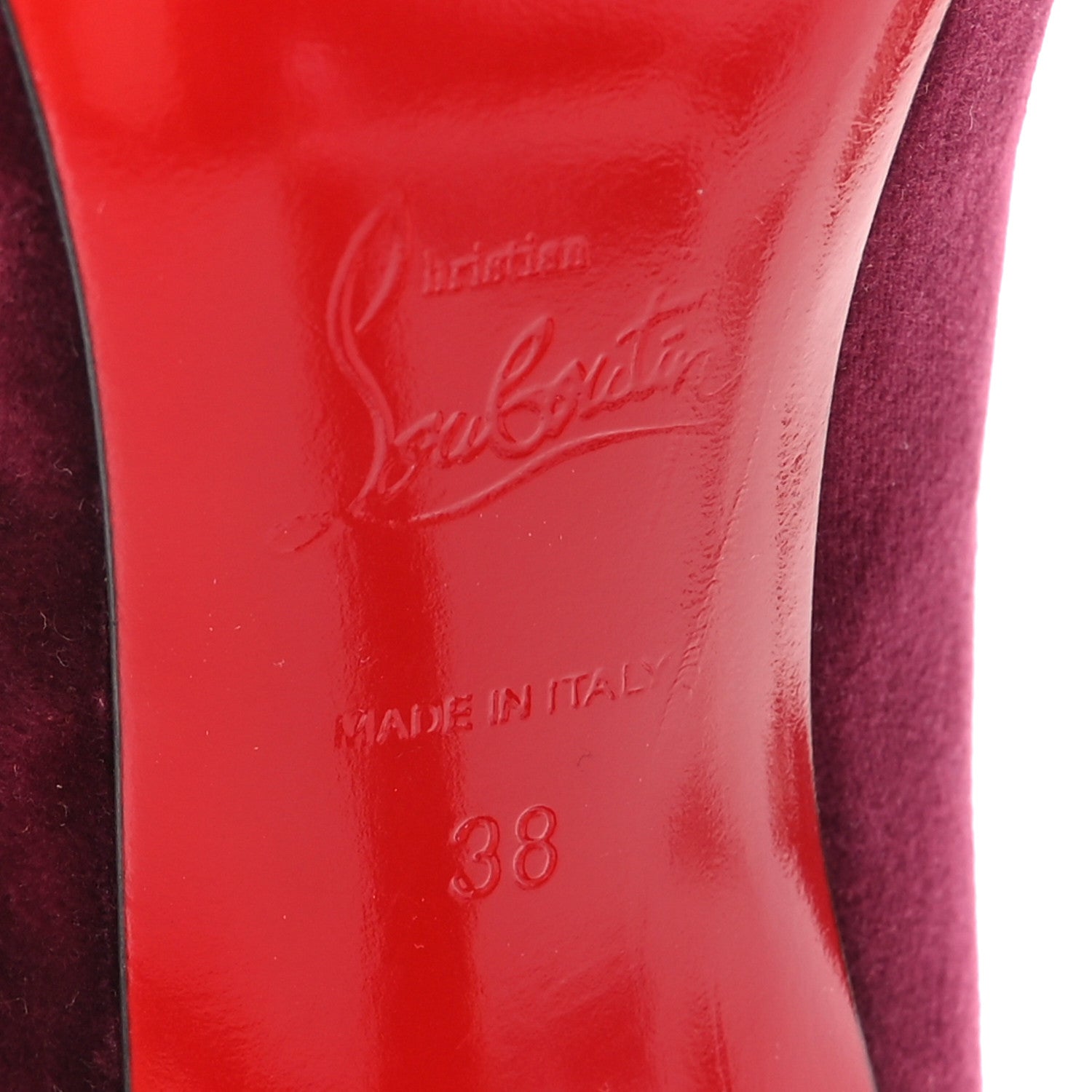 Christian Louboutin Veau Velours Suede Hot Chick 100 Kiss Pumps 38 Burgundy Gold 8 of 8