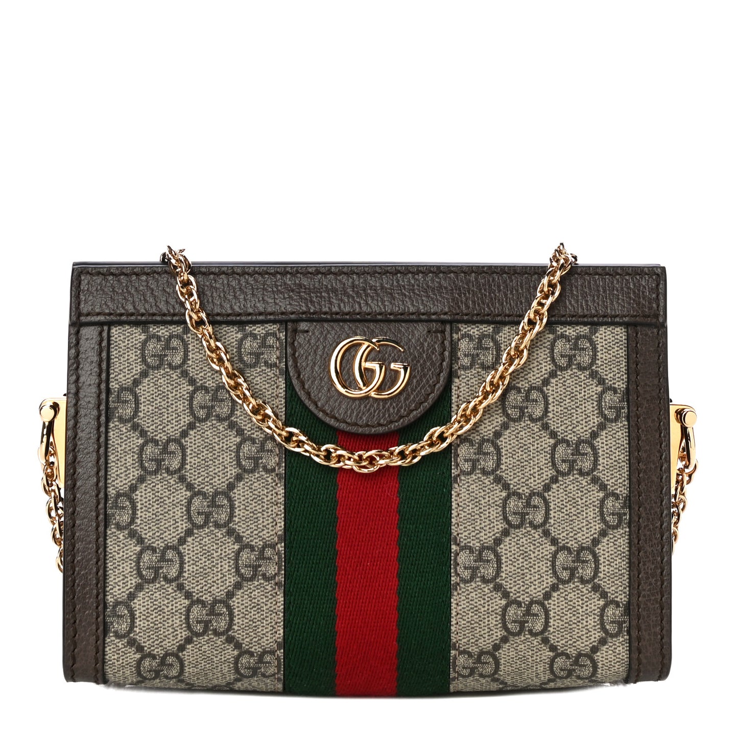 GG Supreme Monogram Textured Dollar Calfskin Web Mini Ophidia Chain Shoulder Bag Beige Ebony New Acero
