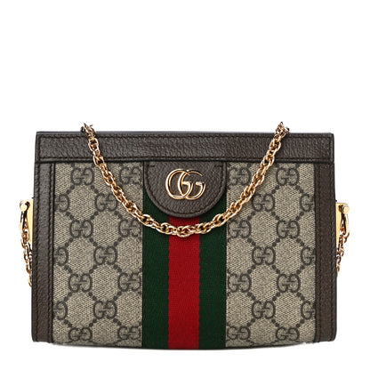 Gucci GG Supreme Monogram Textured Dollar Calfskin Web Mini Ophidia Chain Shoulder Bag Beige Ebony New Acero 1 of 12