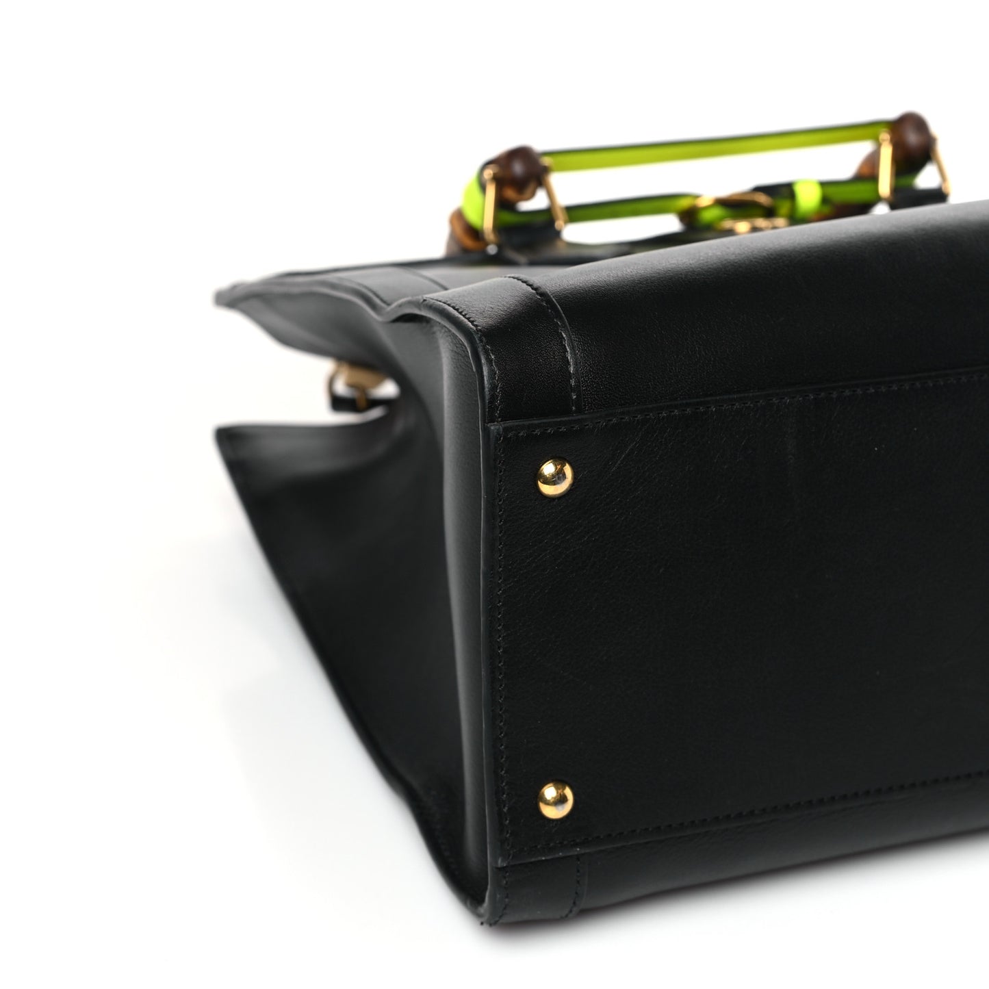 Calfskin Medium Diana Tote Bag Black Yellow Fluo