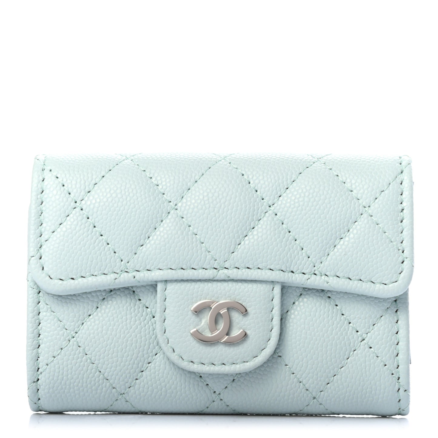 Caviar Quilted Classic 4 Key Holder Wallet Light Blue