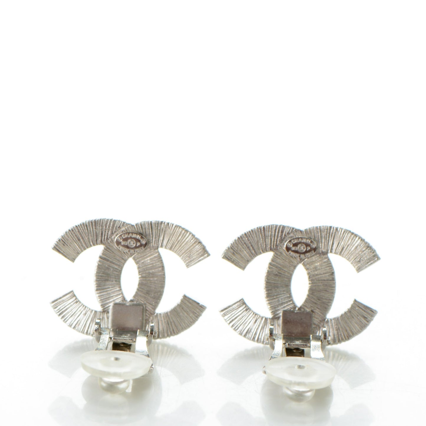Baguette Crystal CC Clip On Earrings Silver