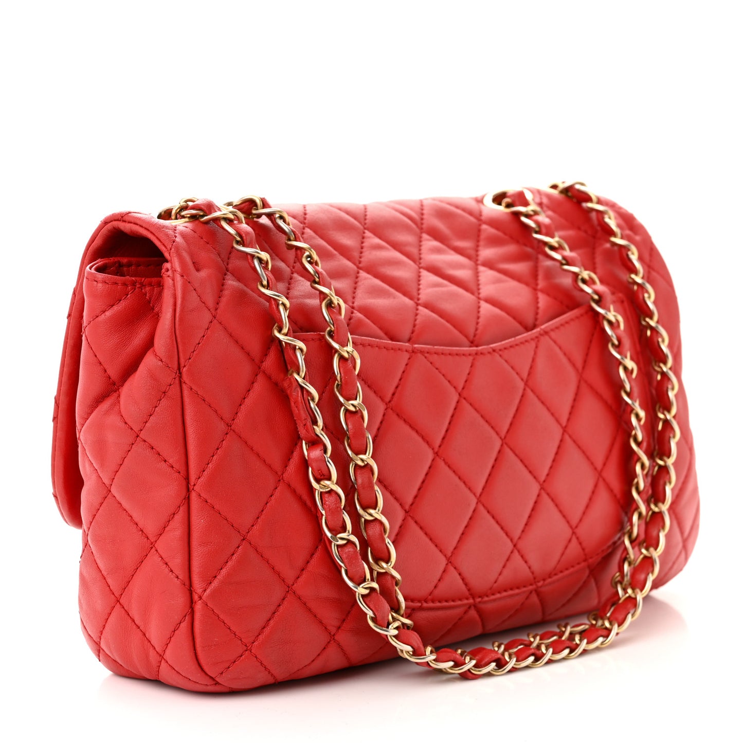 Lambskin Quilted Large Now and Forever Flap Red