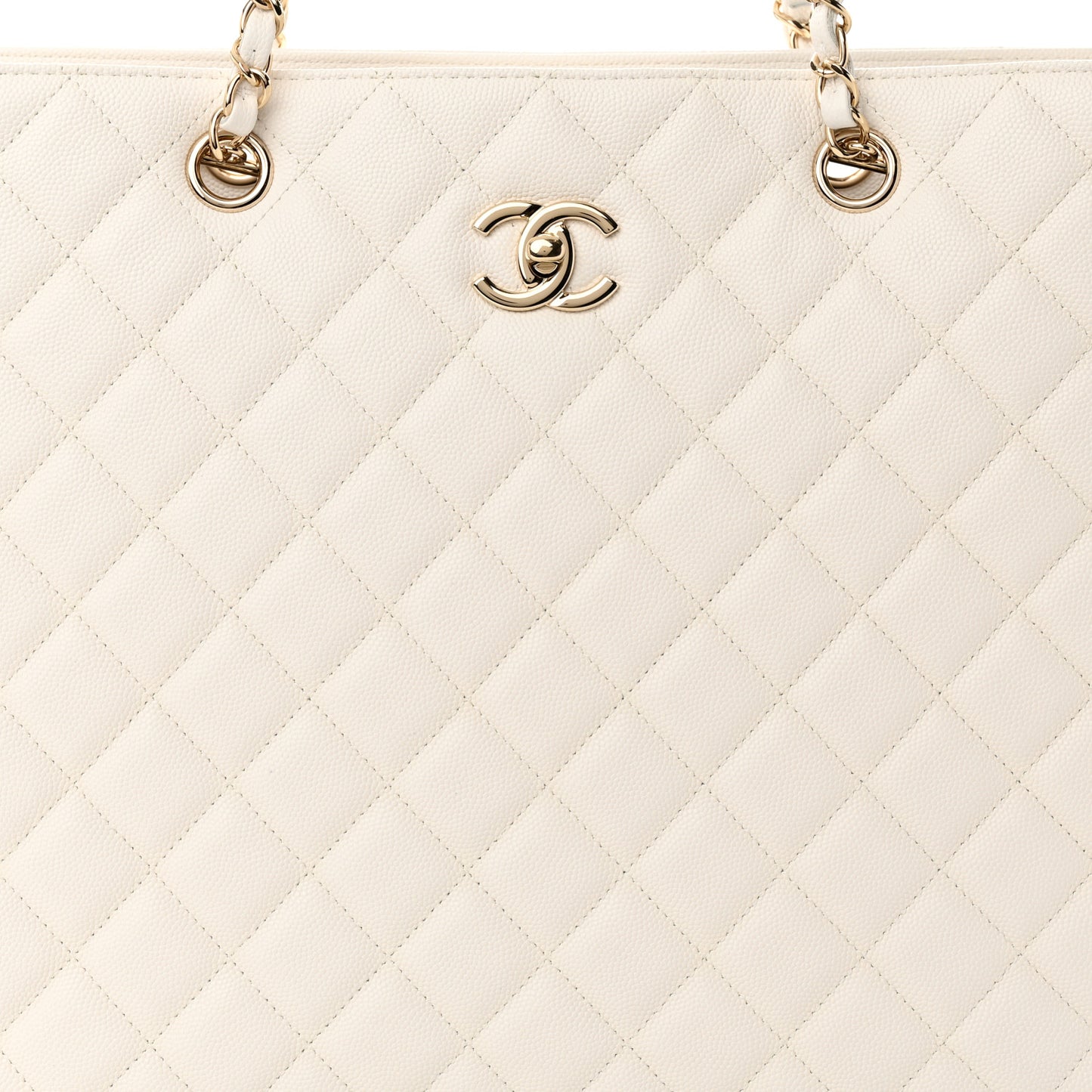 Caviar Quilted Large Classic Shopping Tote White