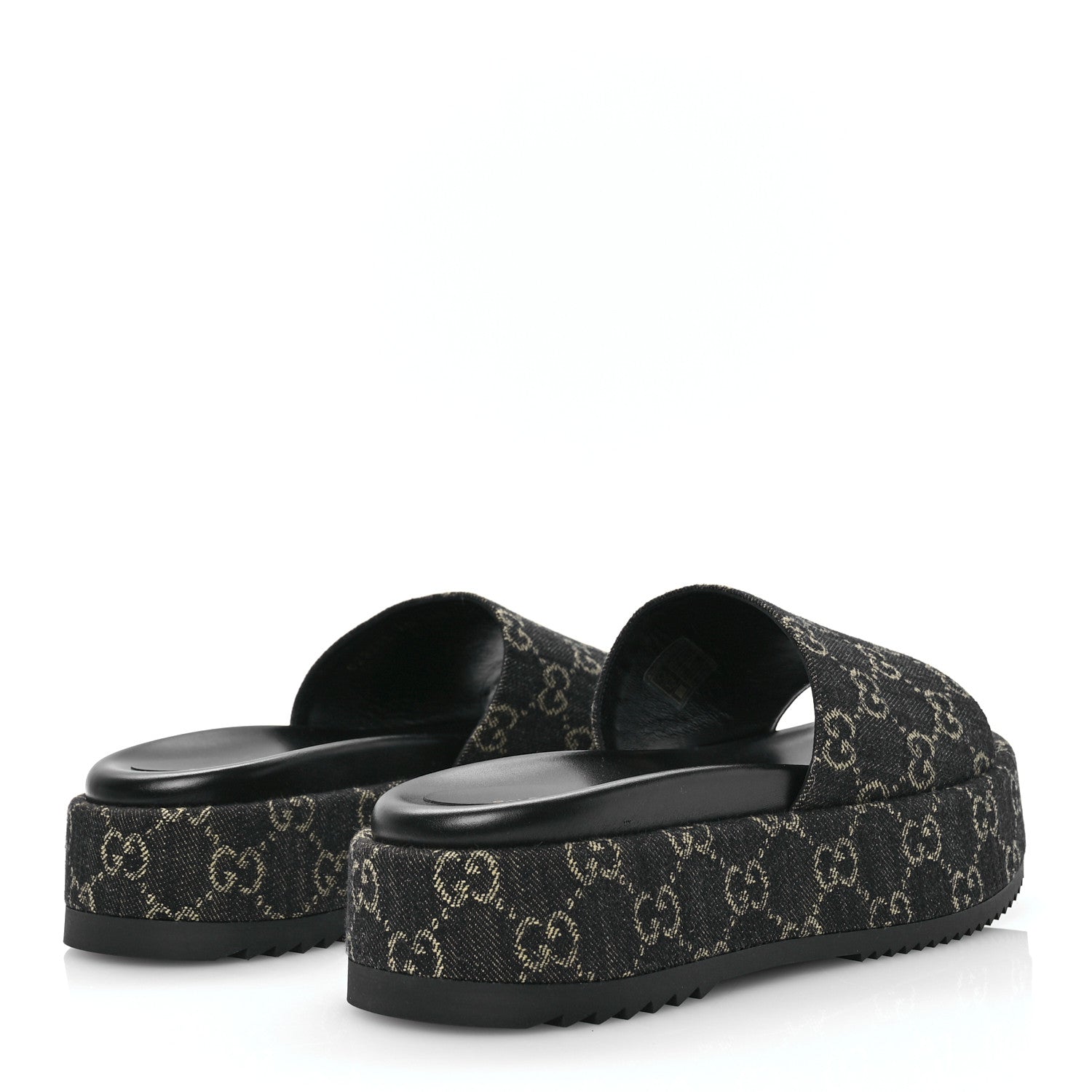 Gucci Jacquard Black Denim GG Monogram Angelina Platform 55mm Slide Sandals 40 Black Ivory 4 of 9