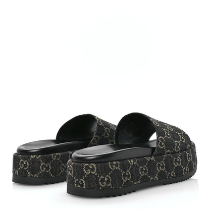 Gucci Jacquard Black Denim GG Monogram Angelina Platform 55mm Slide Sandals 40 Black Ivory 4 of 9