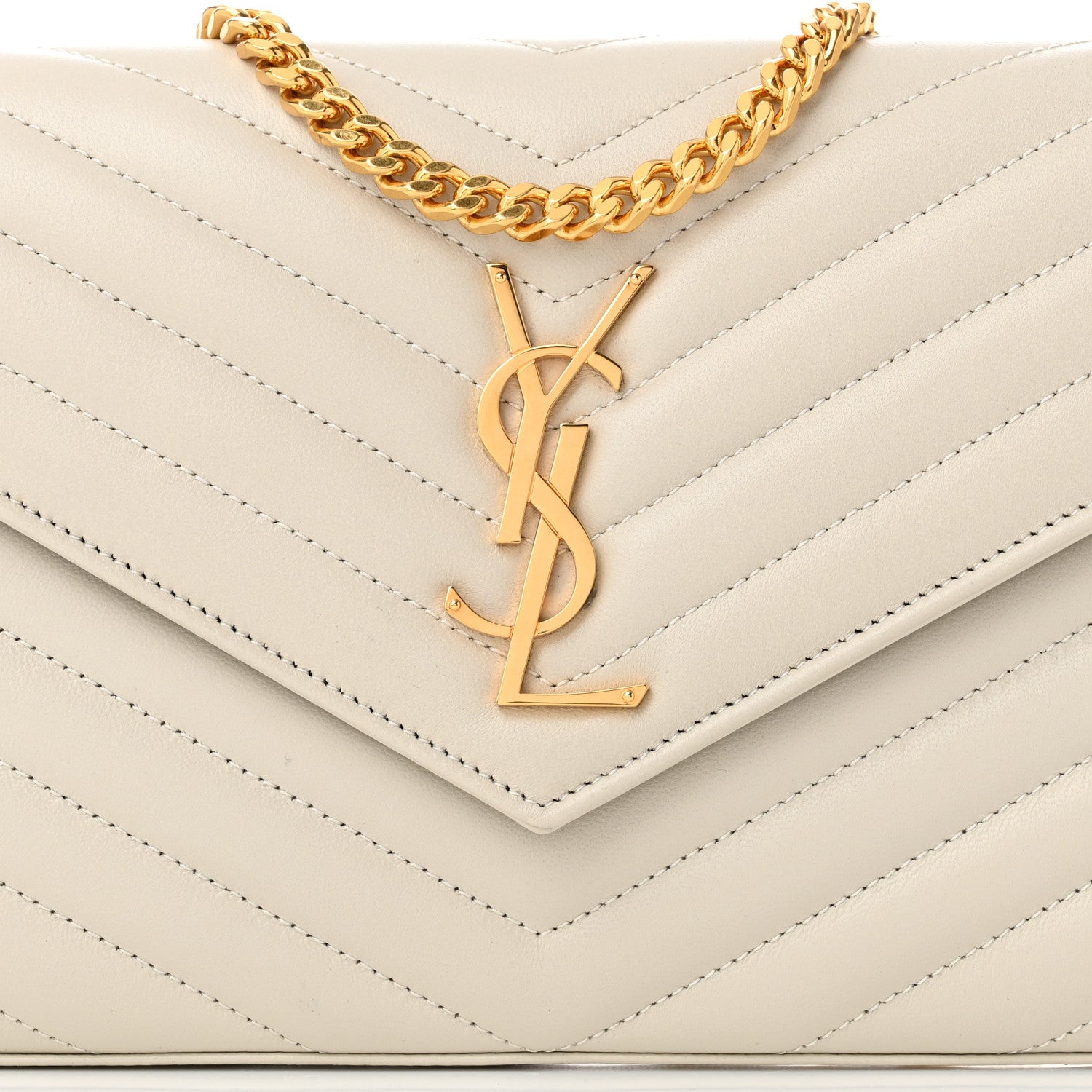 Saint Laurent Lambskin Matelasse Chevron Monogram Chain Wallet Crema Soft 8 of 10