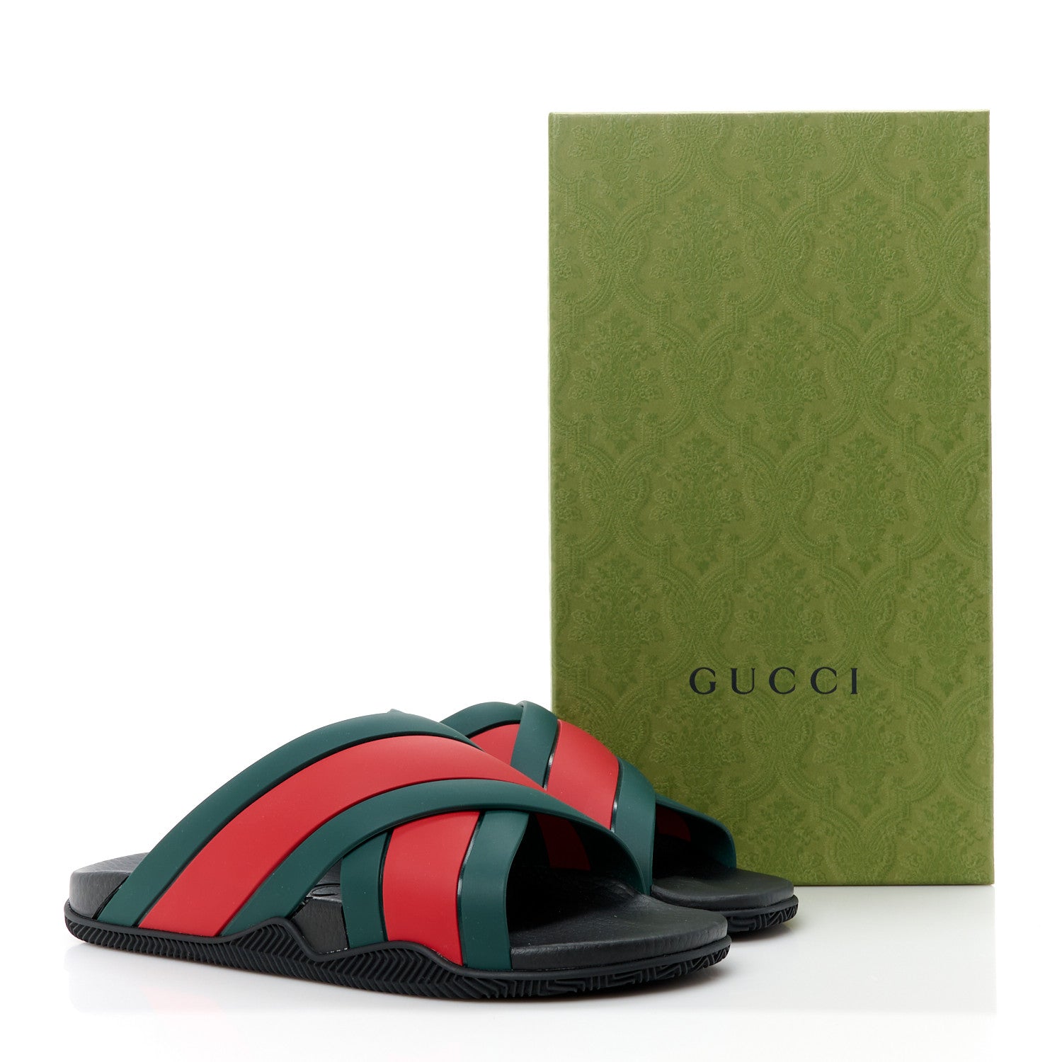Gucci Rubber Web Womens Criss Cross Slide Sandals 41 Green Red 10 of 10