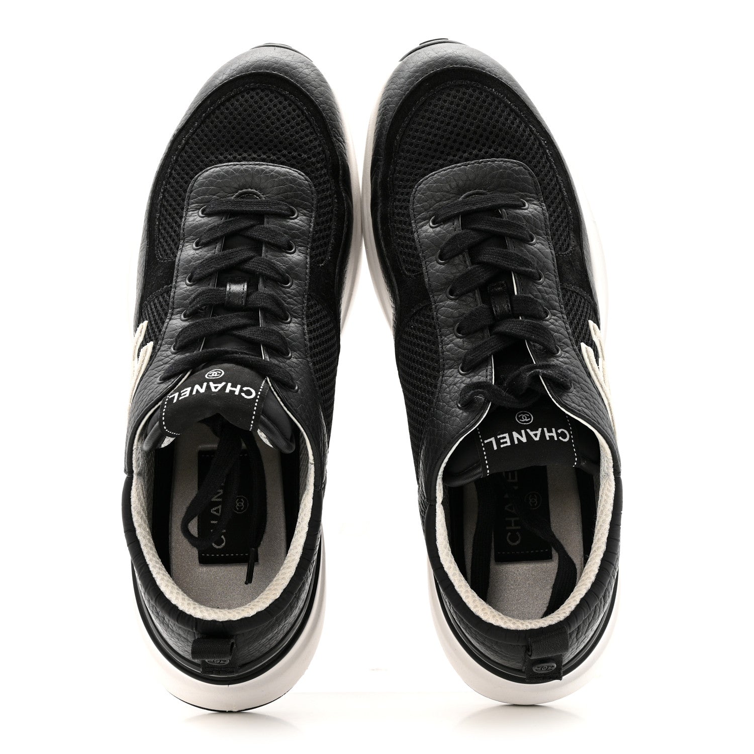 Chanel Calfskin Mesh Lycra Suede Womens Logo Sneakers 41 Black 2 of 11