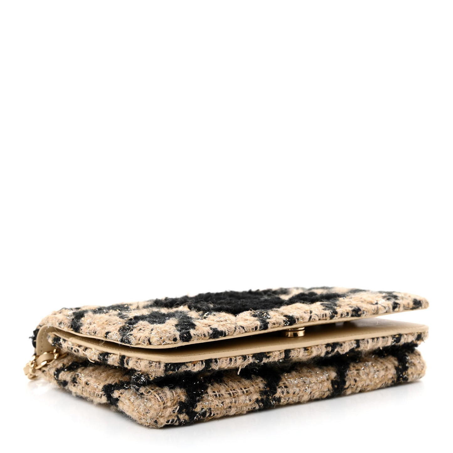 Tweed Shearling Quilted Chanel Wallet On Chain WOC and Coin Purse Beige Black