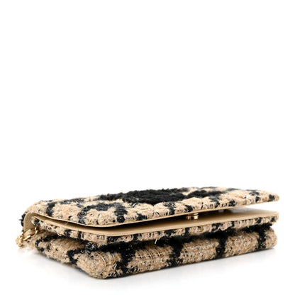 Chanel Tweed Shearling Quilted Chanel Wallet On Chain WOC and Coin Purse Beige Black 5 of 14