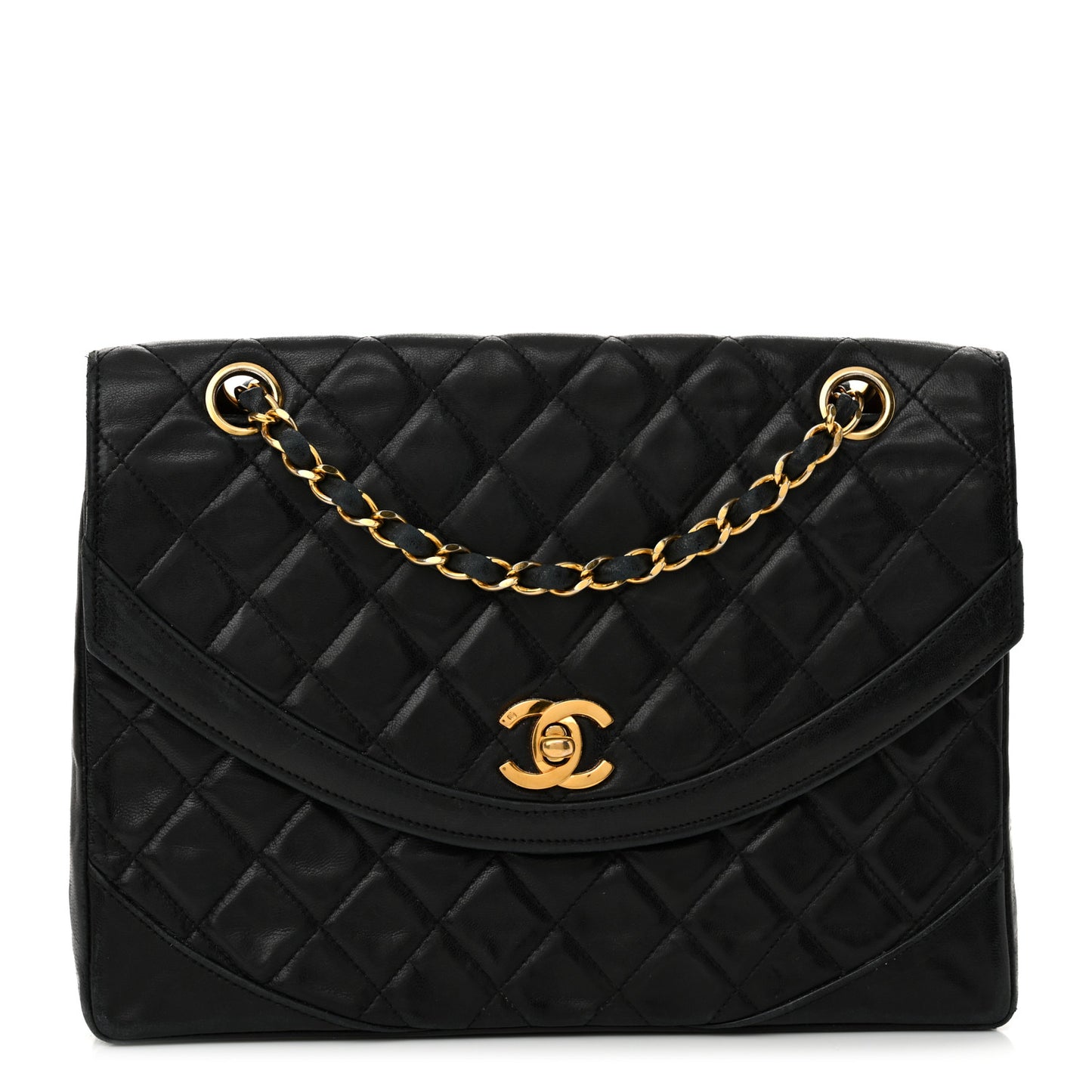 Lambskin Medium Single Flap Black