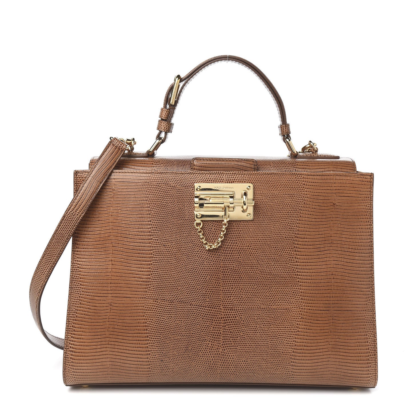 Lizard Embossed Calfskin Large Monica Top Handle Bag Brown