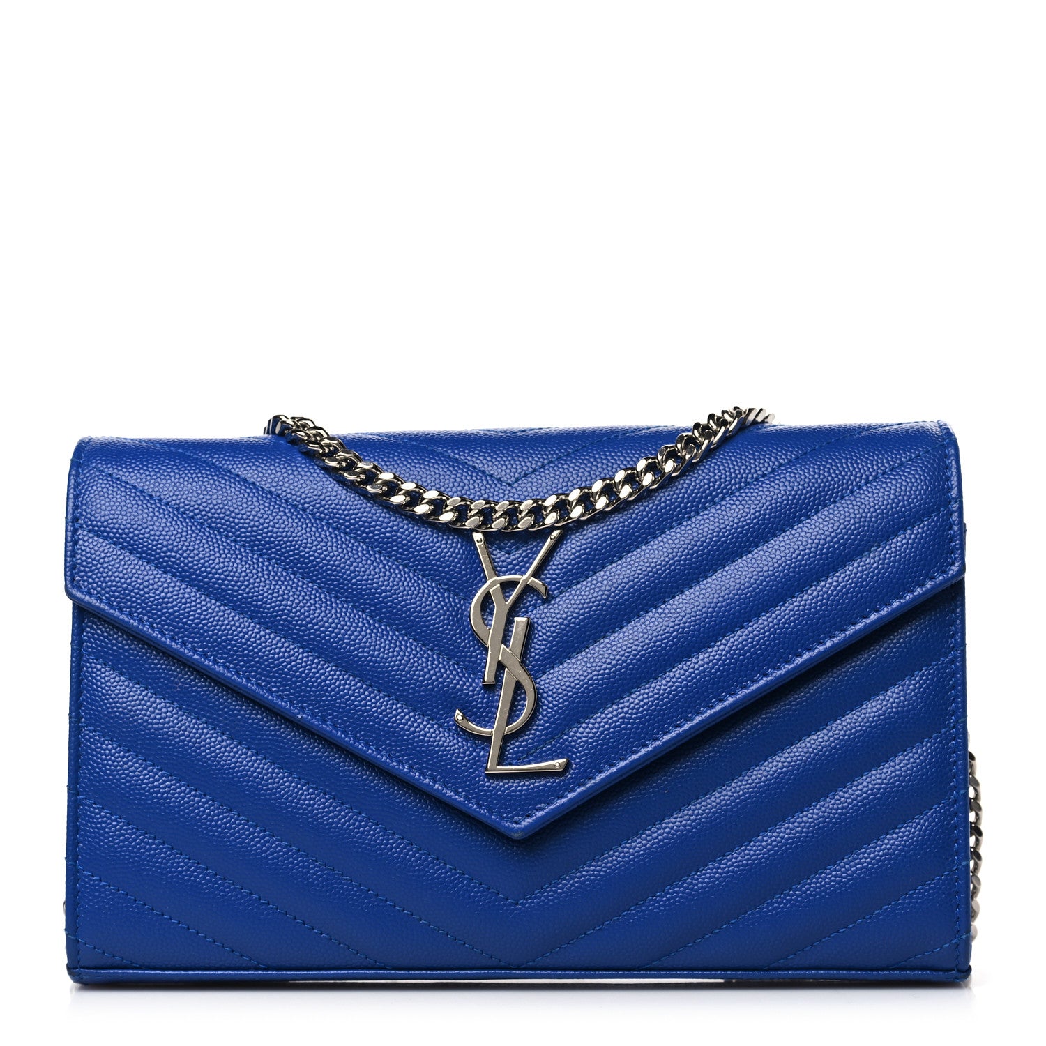 Saint Laurent Grain De Poudre Matelasse Chevron Monogram Chain Wallet Blue Majorelle 1 of 11